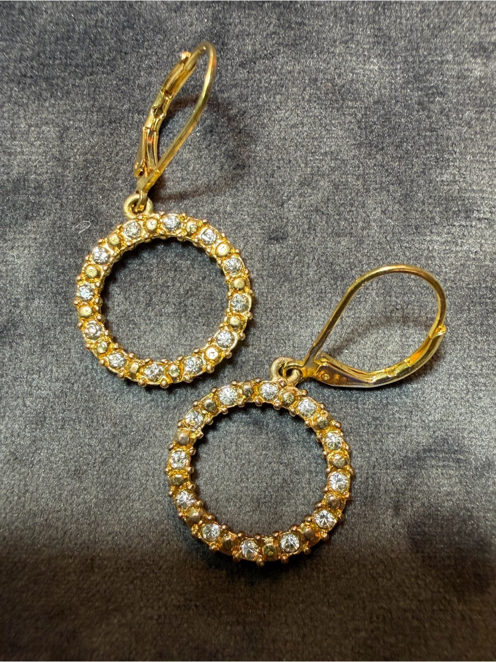 Avon Gold Tone Crystal Circle Drop Earrings